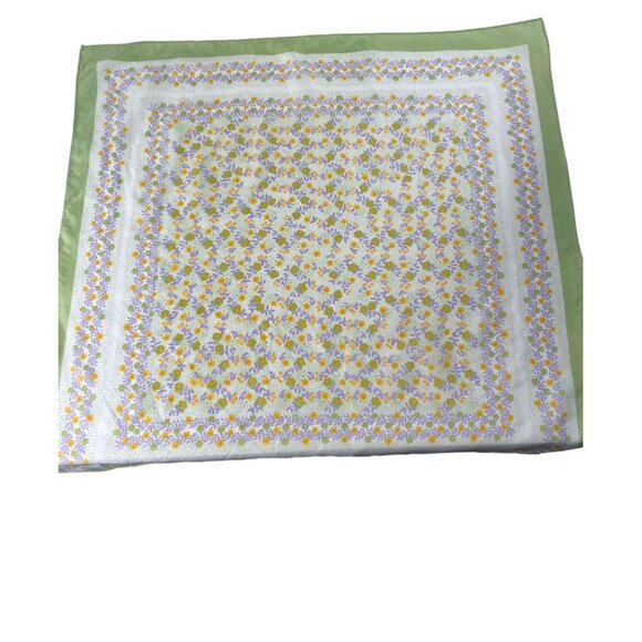 Vintage Yellow Purple Green Floral Print Square Scarf 100% Polyamide Nylon - Picture 2 of 6